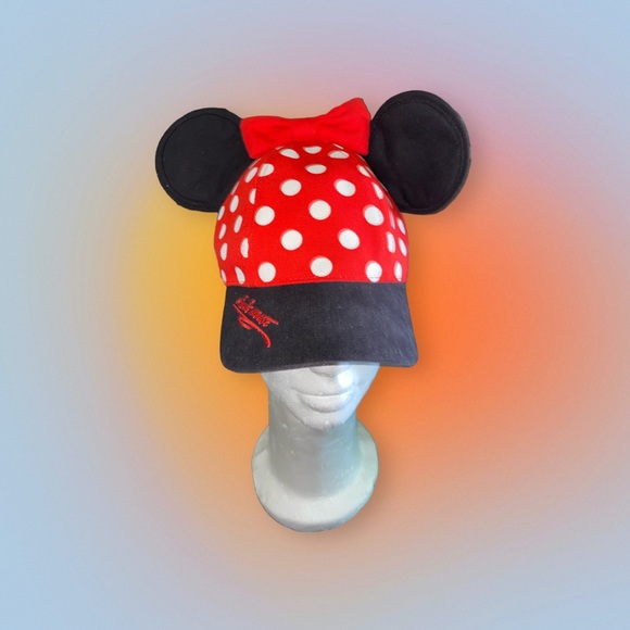 Disney Minnie Mouse Ears Red & White Polka Dot Cap/Baseball Cap Youth EUC - Picture 1 of 6